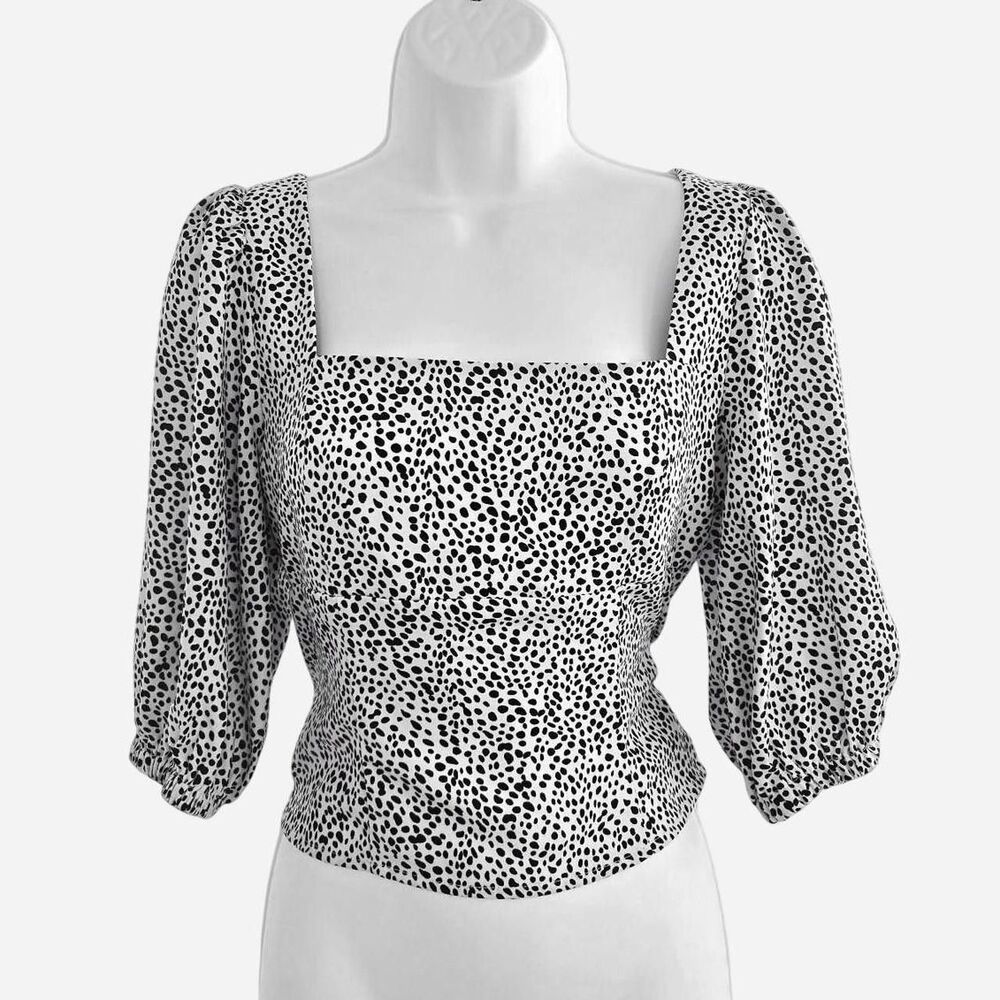 Lucy Paris Polka Dot Square Neck Cropped Blouse  puffy sleeves